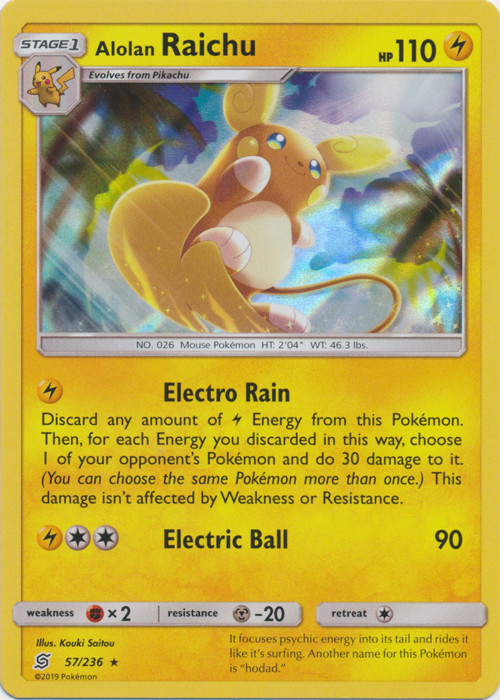 1x Alolan Raichu - 57/236 - Holo Rare Lightly Played Pokemon SM11 - Unified Mind