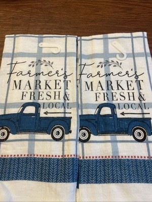 NWT~ Two Kitchen Towels~ Farmer s MARKET FRESH & LOCAL ~  14 x 24 Pick Up Truck