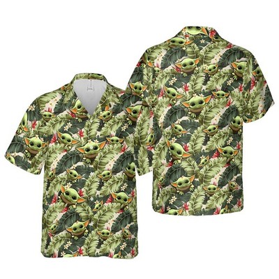 Cute Baby Yoda Tropical Leaves Floral Grogu Galaxy's Edge Aloha Hawaiian Shirt