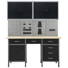 Workbench with Four Wall Panels and Two Cabinets Workstation Storage vidaXL