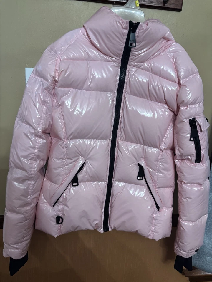 $475 Sam. Chaqueta acolchada de nailon de plumón de ganso estilo libre color rosa FIJI talla L ~ ÚLTIMA Foto 4 de 4