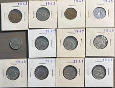 Old Canadian Nickel Lot - 12 Coins - 1942-1958, including some rare WWII era.