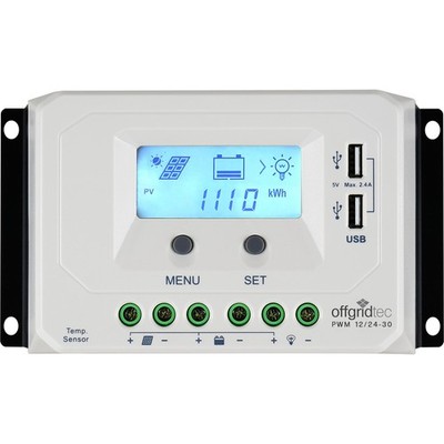 Solarladeregler 12V/24V 30A PWM Pro Laderegler Controller LCD-Display Offgridtec