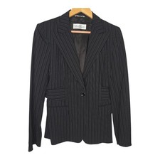 Max Mara Womens Black Purple Pinstripe Virgin Wool Woolmark Blend Blazer Size 12