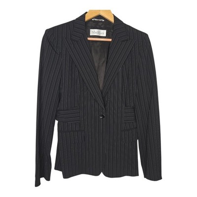 Max Mara Womens Black Purple Pinstripe Virgin Wool Woolmark Blend Blazer 12
