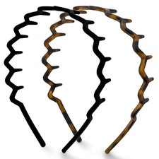 2PCS Zig Zag Headbands Women Comb Teeth Wavy Headband Black Tortoise Non Slip Ha
