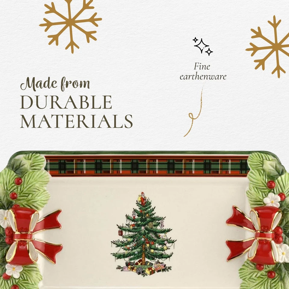 Christmas Tree Figural Tartan, 12-Inch Festive Serving Tray with Tartan Borde... - Image 4 of 4