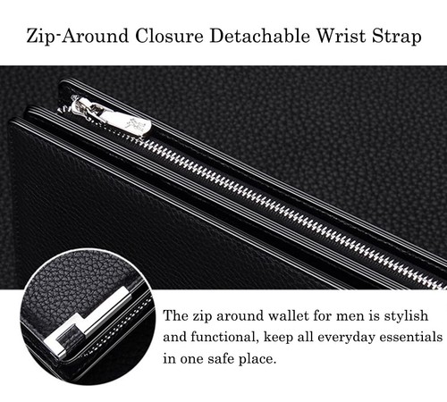 Mens Real Leather Long Wallet RFID Blocking Multi Credit Card Large Capacity ... - Picture 6 of 7