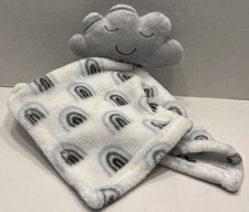 HB Hudson Baby Gray Cloud Lovey Baby 13  White Blue Security Blanket Rainbows