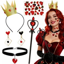 Queen Costume Accessories, Red Hearts Crown Headband Wand Necklaces Earrings ...