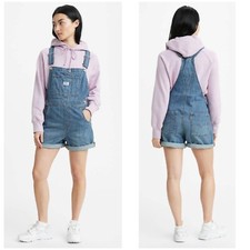 Levi's Women's Vintage Inspired Medium Wash Relaxed Denim Shortalls Cotton Sz XL