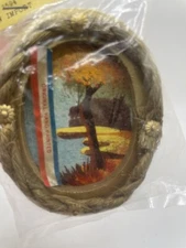 Vintage Dollhouse Artisan Made Miniature Oil Painting Autumn Lake Scene in Pkg