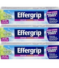 Effergrip Denture Adhesive Cream Extra Strong Holding Power 2.50 oz - PACK OF 3
