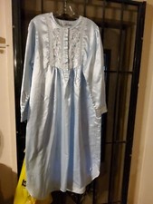 Miss Elaine Heavenly Bodies Shiny Long Sleeve Nightgown Size M Blue Floral Maxi