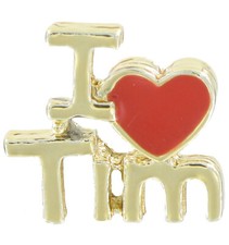 Vintage Circa 80s Lapel Name Pin Red Heart Gold Tone I Love Tim "Tim"