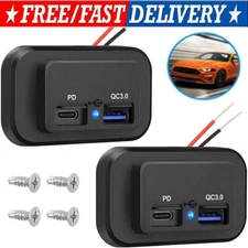 12-24V 4.8A Dual USB PD QC3.0 Car Boat RV Charger Socket LED Power Outlet lot