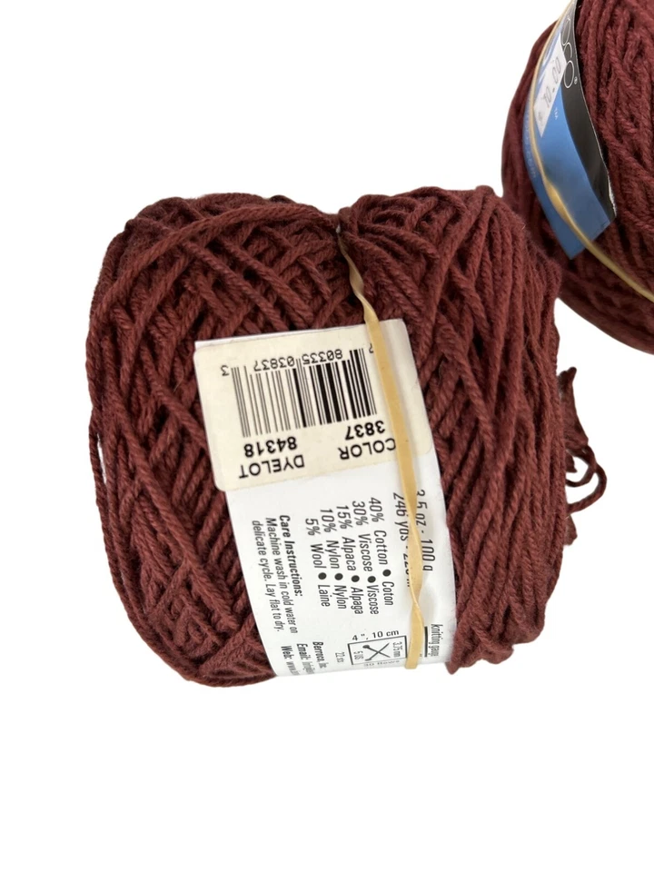 Berroco Fiora Marrón Hilo Algodón Lana Alpaca Color #3837 100g Perú AT384 Lote de 5 Foto 4 de 4