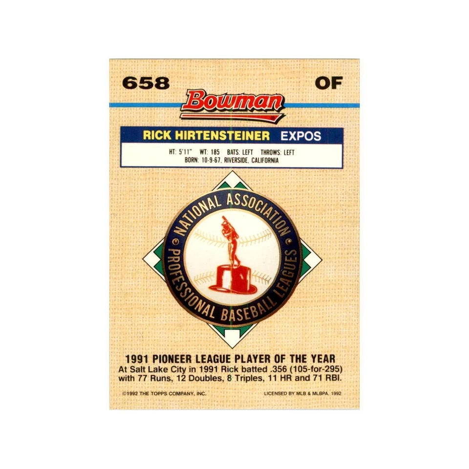 1992 Bowman Rick Hirtensteiner Baseball Cards #658 - Image 2 of 3