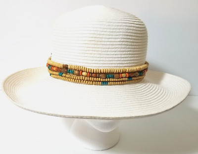 Sun N Sand Backless Straw Hat Beaded Band Trim Adjustable