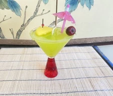 Pearberry Scented Bar Gel Wax Candle in a Unique Red Stem Cocktail Glass