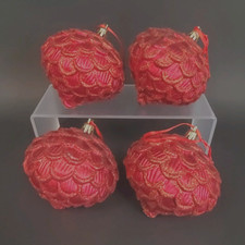 Red Glitter Pinecone Christmas Ornaments Shatterproof Set of 4