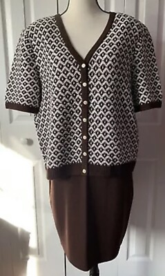 ST JOHN Brown Jacket & Skirt Knit Outfit ~ EUC