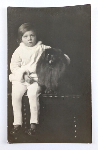 RPPC Girl And Pekingese Dog With Contest Form Attached To Reverse Photo Postcard - Picture 2 of 5
