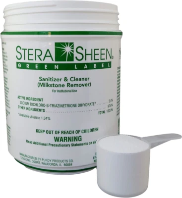 Stera Sheen Green Label, 4 lb Jar, Sanitizer and MilkStone Remover, by Purdy 1 x