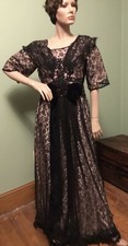 1910 EDWARDIAN BLACK CHANTILLY LACE W/Velvet and Jet Bead Trim GOWN/DRESS