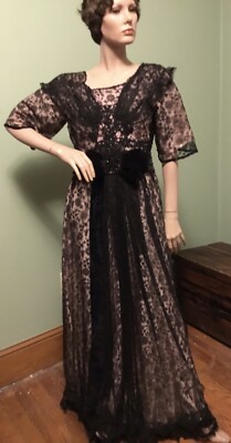 1910 EDWARDIAN BLACK CHANTILLY LACE W/Velvet and Jet Bead Trim GOWN/DRESS |  eBay