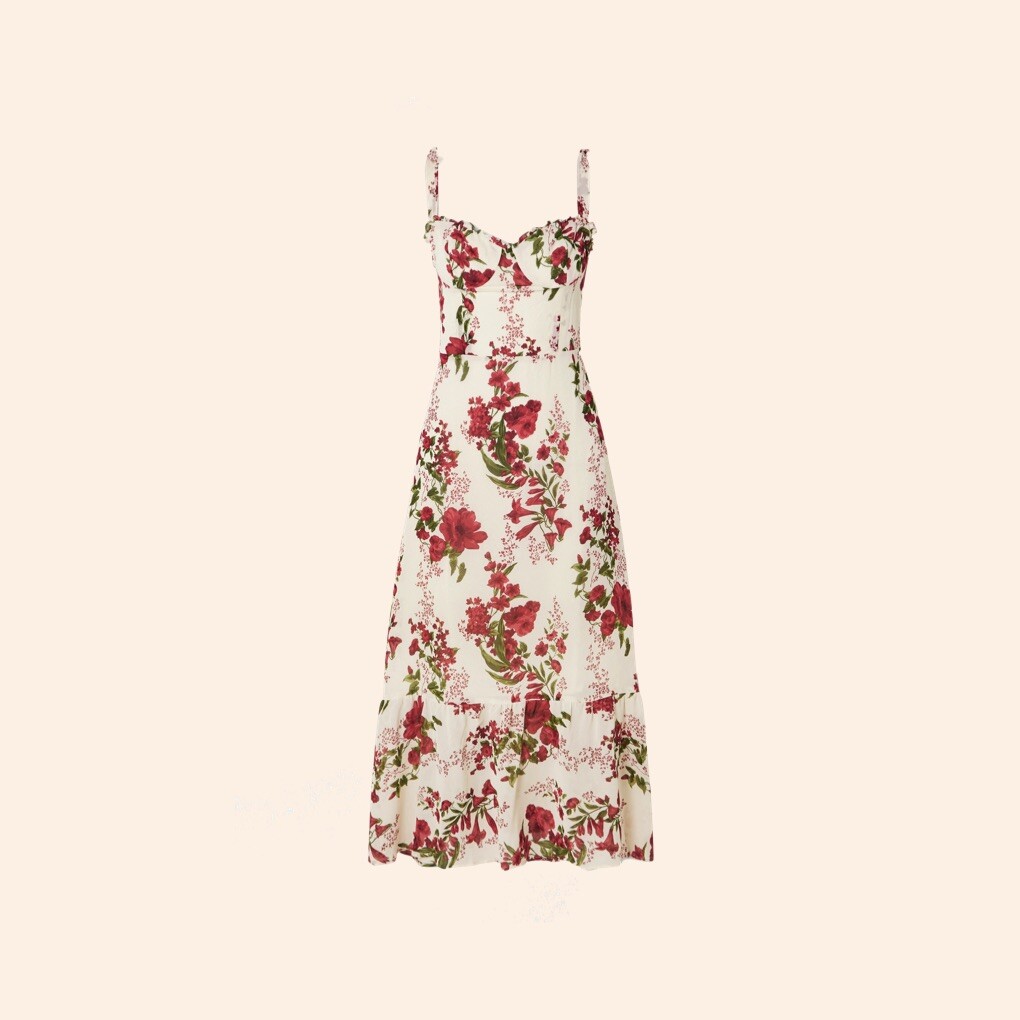 NWT $278 Reformation Nikita Dress Georgette Red White Floral Midi
