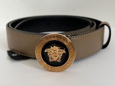 NWT Versace Biggie Medusa Logo Gold Buckle Taupe Leather Belt Sz 100 US 40 675