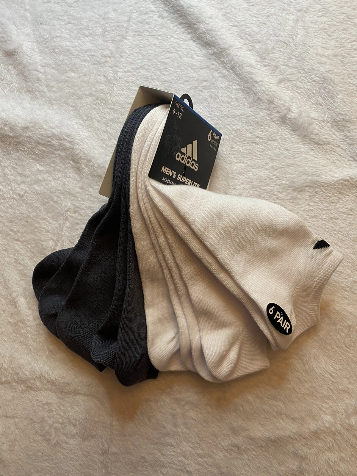 Scarpe da uomo Adidas Superlite No Show 6 paia taglia 6 12 nuove con etichette al dettaglio $20 bianco grigio