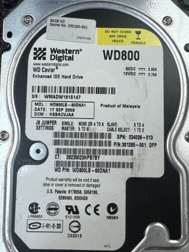 HP 301265-001 WD800LB-60DNA1 80GB 7.2K RPM 2MB Cache ATA-100 HDD 3.5" - Picture 3 of 8