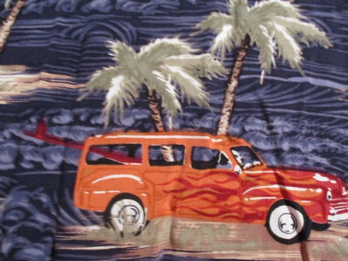 BIG DOGS Shirt Men's XL Vintage VW Bus Cadillac Convertible Surfboards Hawaiian - Picture 8 of 11