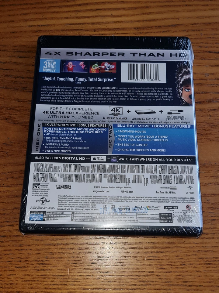 SING new 4K Ultra HD UHD Blu-ray US import region a free abc(2016 animated film) - Image 2 of 3