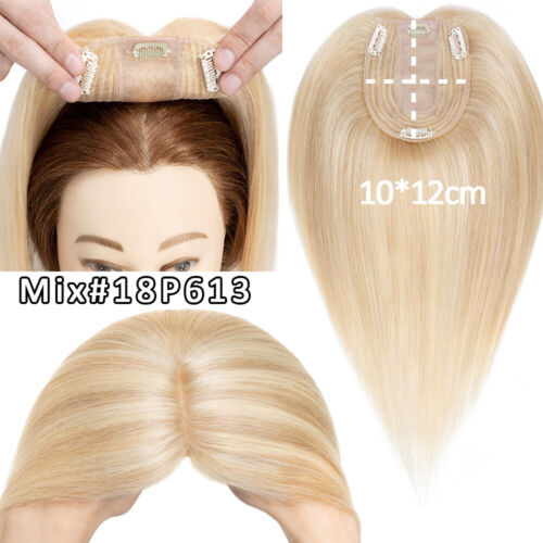 CLEARANCE 100% Remy Human Hair Topper Women Toupee Hairpiece Clip In Silk Base - Picture 35 of 56