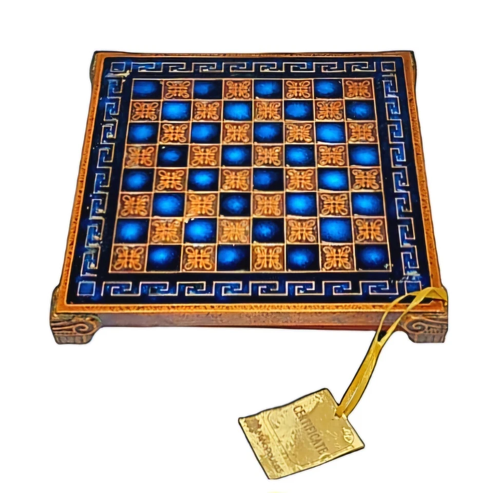 Manopoulos Mini Chess Board Greek Key Mythology Brass Blue Dot Board Only - Image 4 of 4