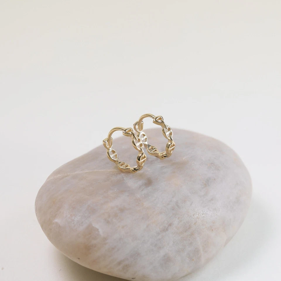 Minimalist Chain Hoop Earrings Gold Plated 925 Silver Women Earring Gift for Her - Image 2 of 4