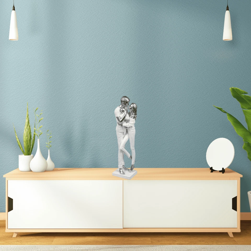 Moderne Skulptur Dekofigur Büste Familie auf Sockel weiß/Silber Höhe 46 cm - Bild 3 von 4