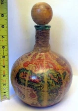 Vtg ITALY  Liquor DECANTER BOTTLE Old World MAP Leather BarWare