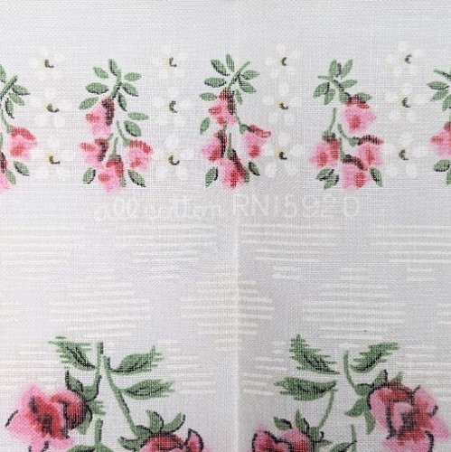 Vtg Cotton Square Handkerchief Scalloped Edge Floral Pink Red Rose Victorian - Picture 3 of 5