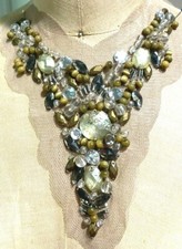 collar yoke netting hand sewn beads 7x8" brass golden clear 1pc Clearance Sale