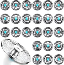 Janinka 24 Pcs Faux Turquoise Round Conchos Sunflower Decorative Buckle Metal Su