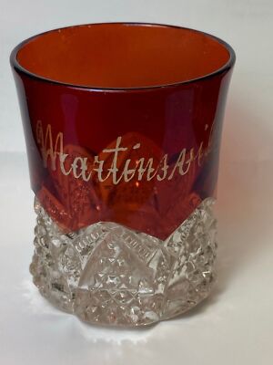 Vintage EAPG Ruby Red Flash Fair Souvenir Glass Toothpick Mug Martinsville, IND