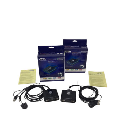 Lot of 2 - ATEN US224 Peripheral Data Switch USB 2.0 Hub Share 4 Device #L3790