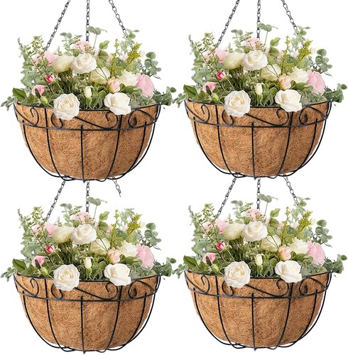Stylish 14" Outdoor Metal Hanging Basket Planters - 4 Pack for Beautiful Gardens - Picture 11 of 11