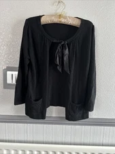 Marks & Spencer Black Ribbon-Tie Cardigan – Size 12 – Cashmere & Angora Blend