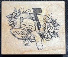 PSX Kitty In Mailbox Rubber Stamp F-1257 Cat 1994 Rose Flowers