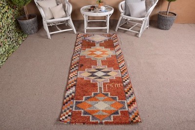 Turkish Vintage Rug 2,7x6,8 ft (81x206 cm), Herki Orange Wool Rug